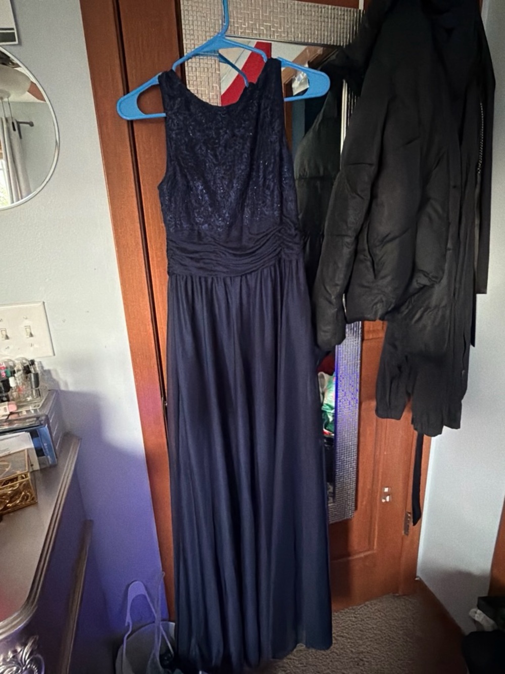 Macy's Navy Lace Bodice Maxi Dress